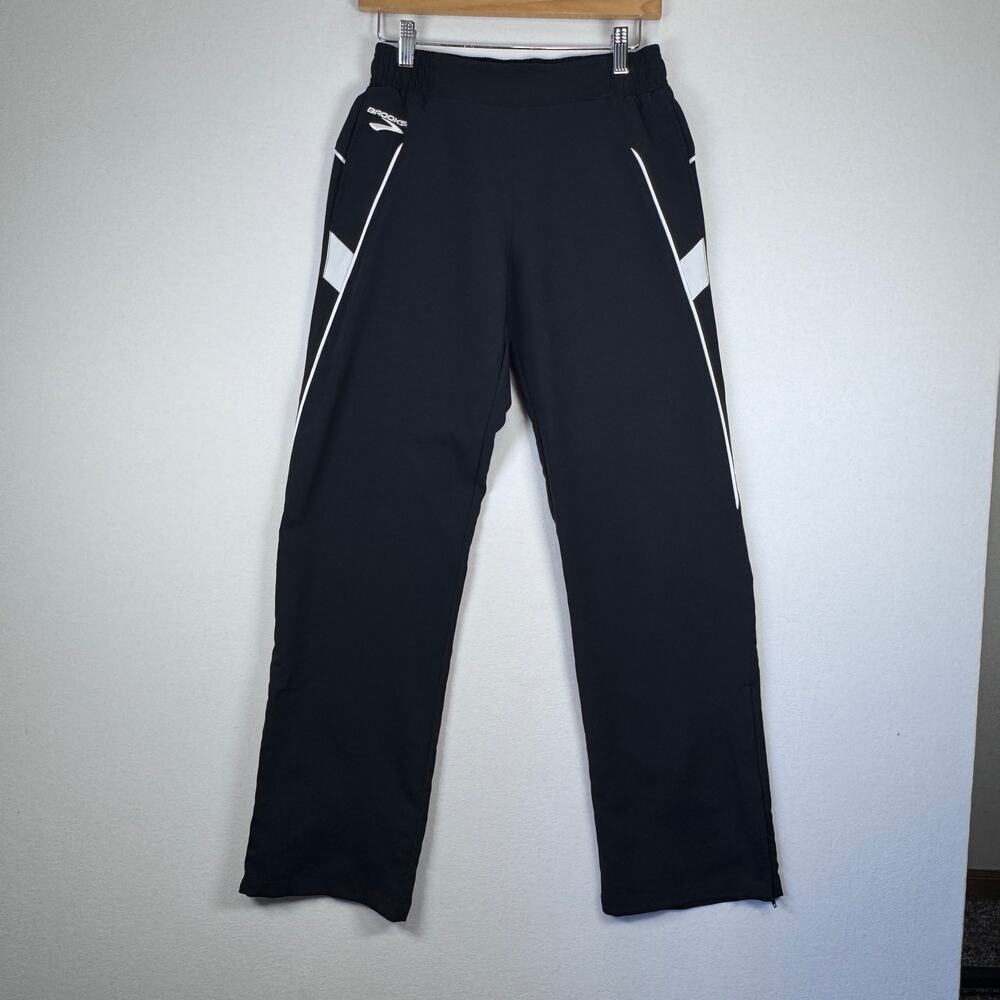 Brooks Running Pants Womens Small Long Black White Zip Ankle Track Pants 39"